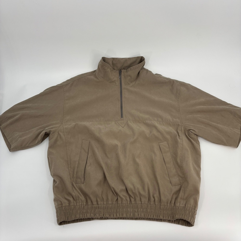 Aureus Windbreaker Pullover Mens Large Tan Short Sleeve Quarter Zip Mock Neck
